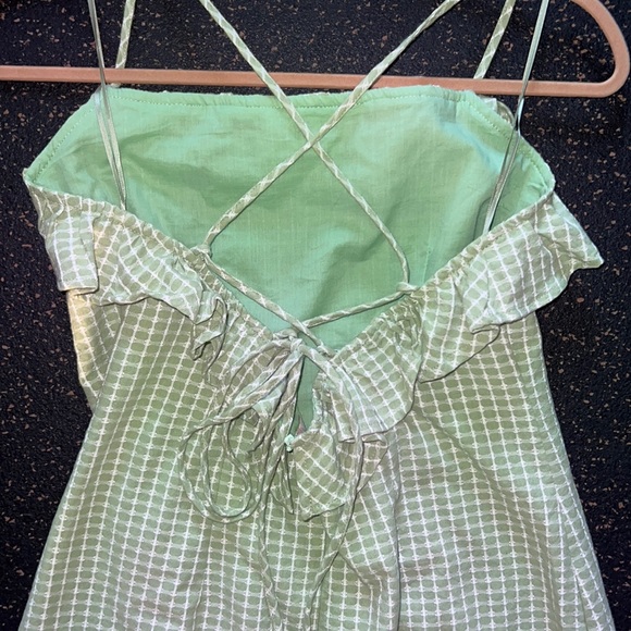Gingham/Knit Print Green and White Criss-Cross Dress - Picture 4 of 4